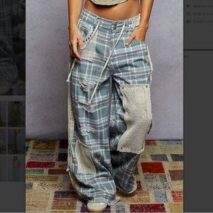 POL Blue Plaid Straight Leg Pants